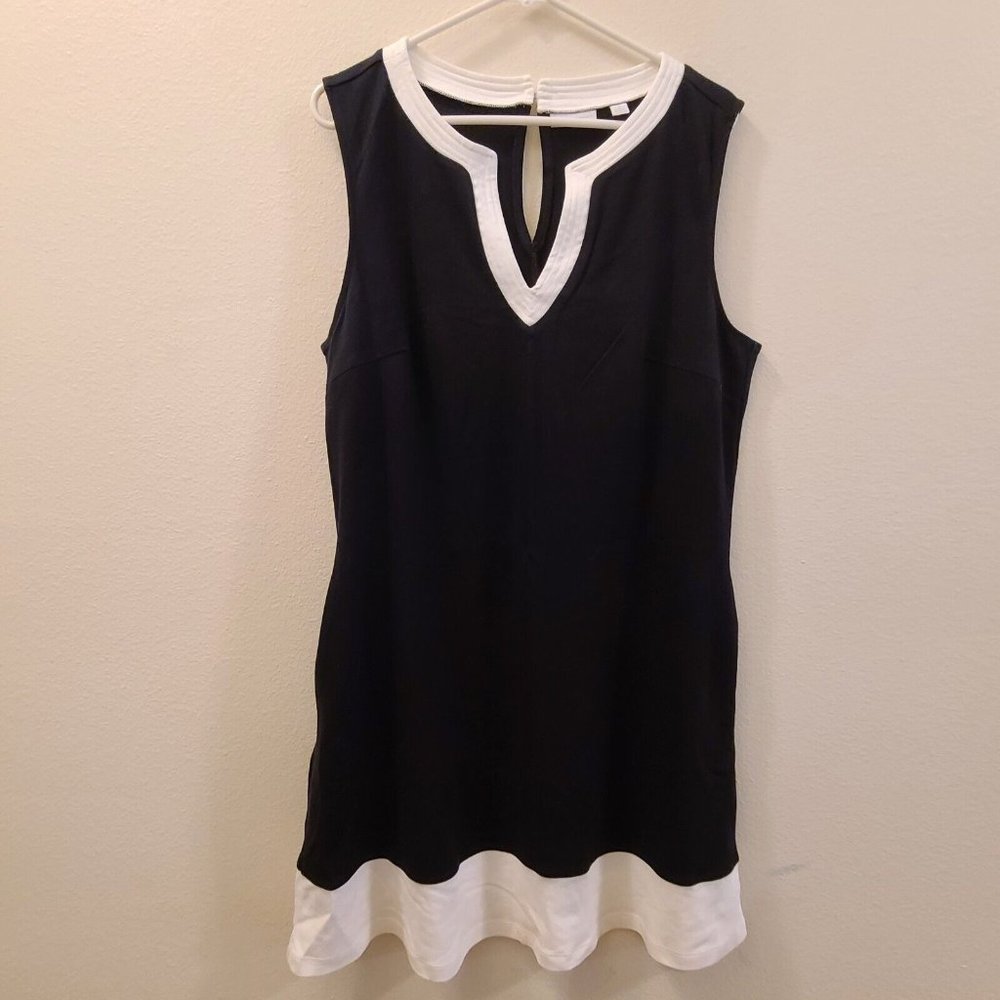 New York & Co Dress Size XL Sleeveless Sheath Black White Geometric‎ W/ Pockets